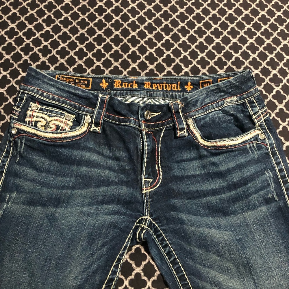 Rock Revival Womens Denim Blue Skinny Jeans Liz Size 30 x 31 Thick Stitch Fg10